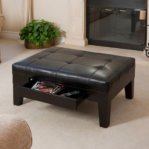 Chatham Black Leather Storage Cocktail Ottoman