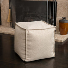 Luther Beige Fabric Cube Pouf