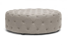 Cadell Beige Linen Round Tufted Ottoman