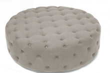 Cadell Beige Linen Round Tufted Ottoman