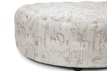 Cadell Beige Script Print Modern Tufted Ottoman