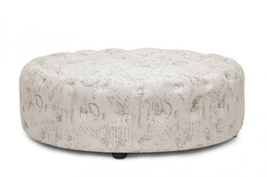 Cadell Beige Script Print Modern Tufted Ottoman