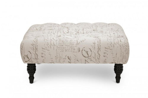 Keswick Beige Script Print Modern Tufted Ottoman