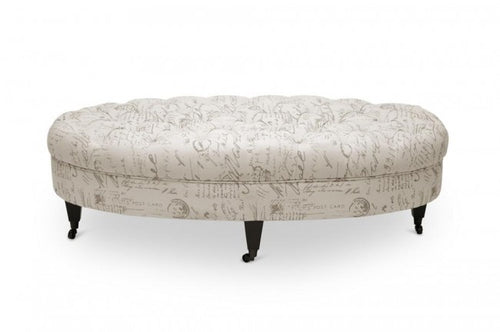 Brighton Beige Script Print Modern Tufted Ottoman