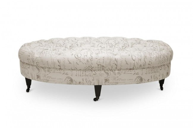 Brighton Beige Script Print Modern Tufted Ottoman