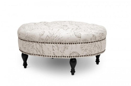 Palfrey Beige Script Print Modern Tufted Ottoman