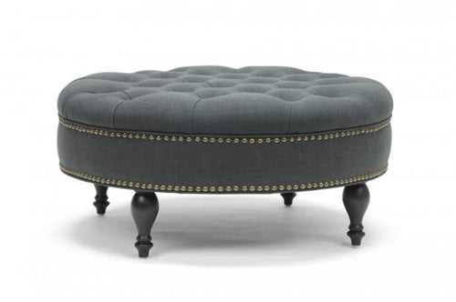 Palfrey Gray Linen Modern Tufted Ottoman