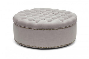 Iglehart Beige Round Modern Tufted Ottoman