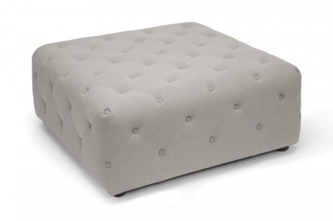 Teague Beige Linen Modern Tufted Ottoman