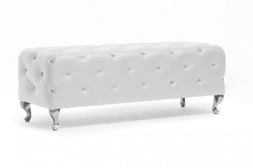 Stella Crystal Tufted White Modern Bench