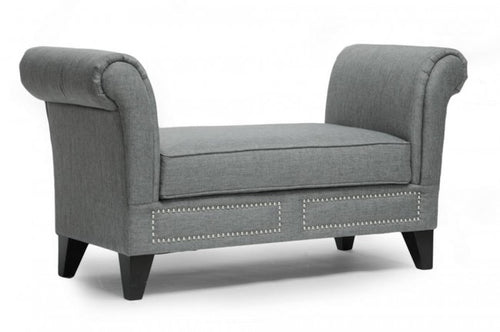 Marsha Gray Linen Modern Scroll Arm Bench