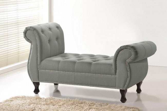 Ipswich Gray Tufted Linen Bench