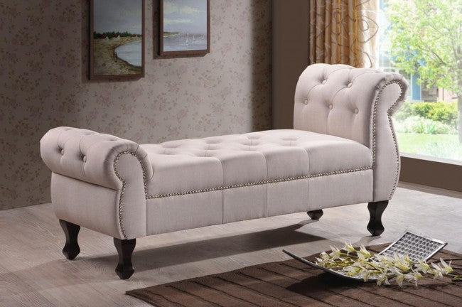 Ipswich Beige Tufted Linen Bench