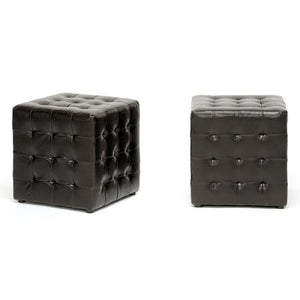 Faline Dark Brown Modern Cube Ottoman (Set of 2)
