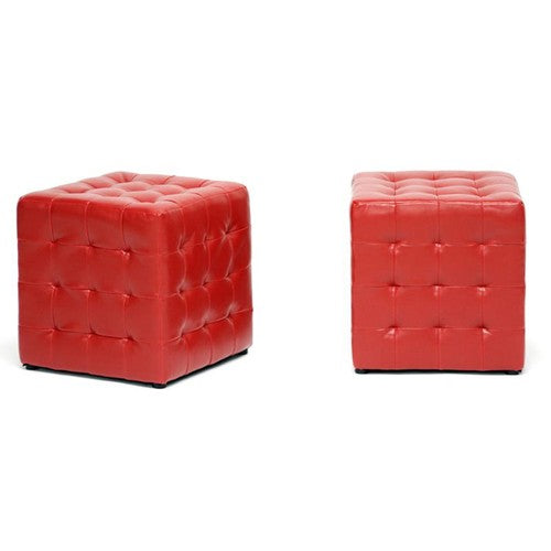 Faline Red Modern Cube Ottoman (Set of 2)
