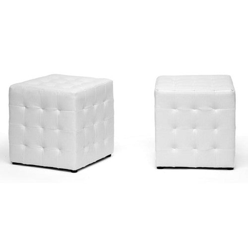 Faline White Modern Cube Ottoman (Set of 2)