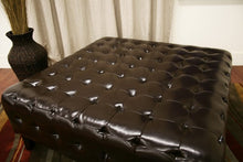 Beauregard Dark Brown Leather Square Ottoman