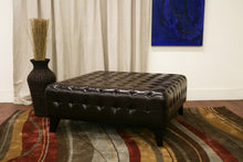 Beauregard Dark Brown Leather Square Ottoman