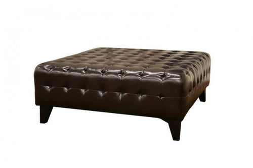 Beauregard Dark Brown Leather Square Ottoman