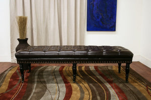 Faramond Dark Brown Bonded Leather Wheeled Bench