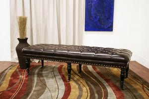 Faramond Dark Brown Bonded Leather Wheeled Bench