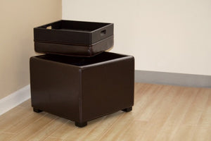 Bastien Dark Brown Leather Storage Ottoman