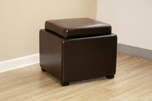 Bastien Dark Brown Leather Storage Ottoman