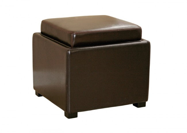 Bastien Dark Brown Leather Storage Ottoman