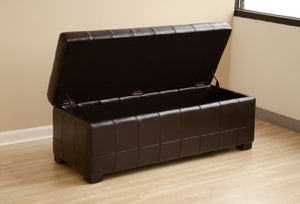 Aude Dark Brown Tufted Leather Storage Ottoman