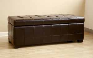 Aude Dark Brown Tufted Leather Storage Ottoman