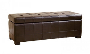 Aude Dark Brown Tufted Leather Storage Ottoman