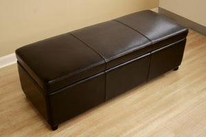 Perrin Dark Brown Leather Storage Ottoman Bench