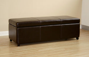Perrin Dark Brown Leather Storage Ottoman Bench