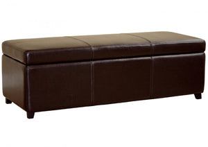 Perrin Dark Brown Leather Storage Ottoman Bench