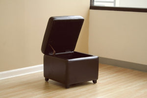 Emeric Dark Brown Square Leather Storage Ottoman