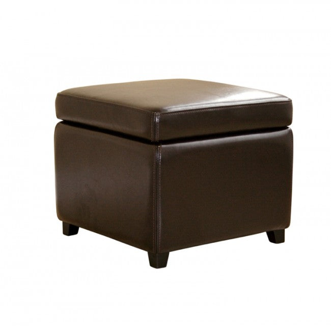 Emeric Dark Brown Square Leather Storage Ottoman