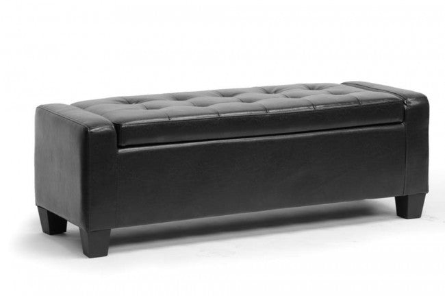 Manchester Black Leather Storage Ottoman Bench