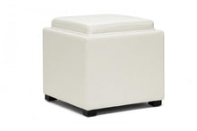 Liora Cream Leather Storage Cube Ottoman