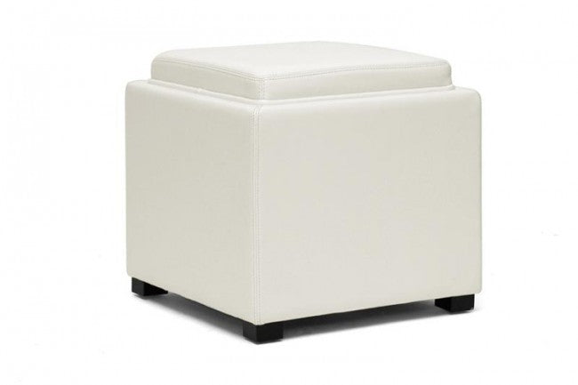 Liora Cream Leather Storage Cube Ottoman