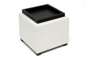 Liora Cream Leather Storage Cube Ottoman
